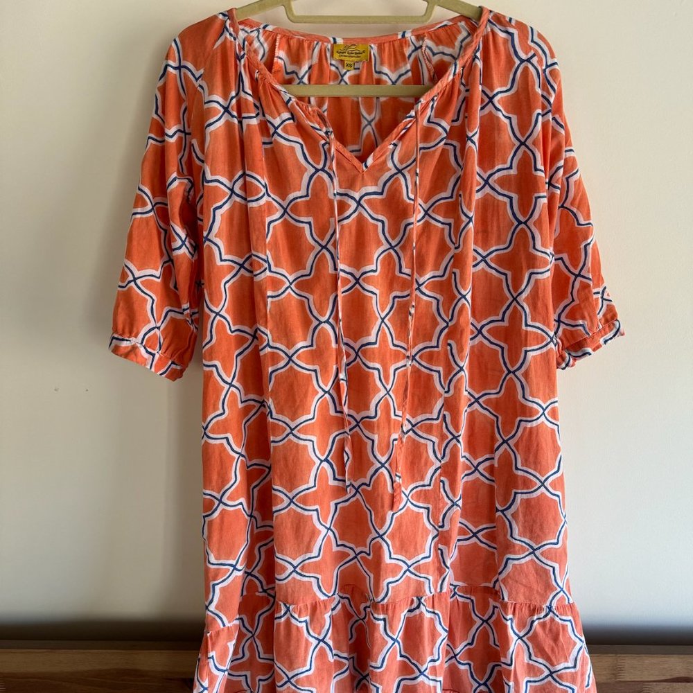 Roller Rabbit Tunic Cover-Up Orange Print with Tassel